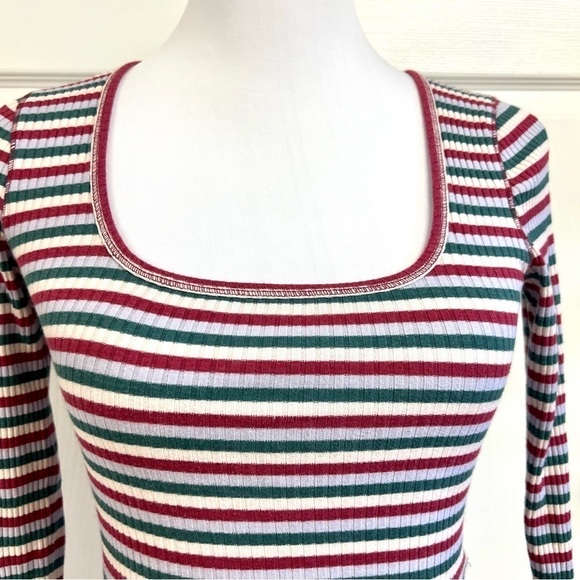 Abercrombie & Fitch stripes square neck Long Sleeve Top women’s size S - Picture 3 of 9